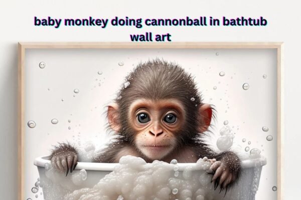 baby monkey doing cannonball in bathtub wall art