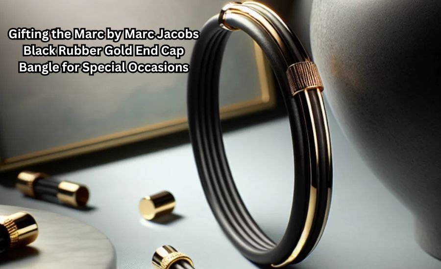 marc by marc jacobs black rubber gold end cap bangle