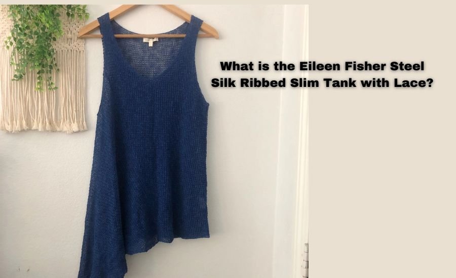 eileen fisher steel silk ribbed slim tank with lace