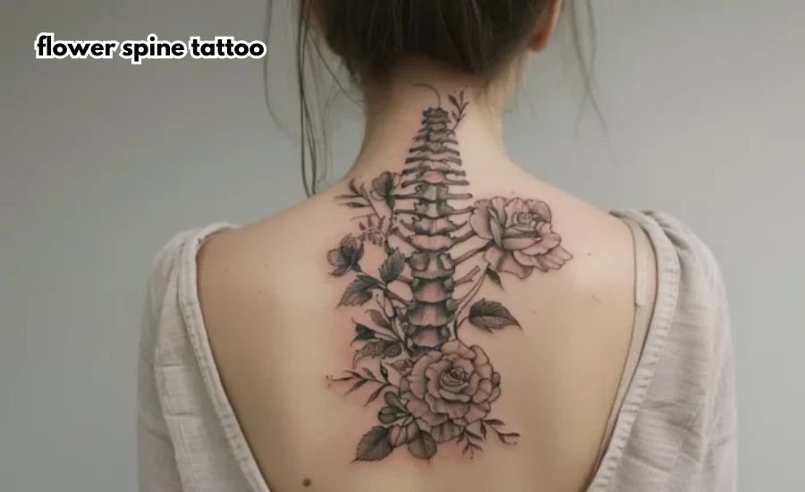 flower spine tattoo