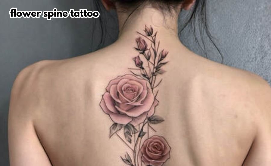 flower spine tattoo