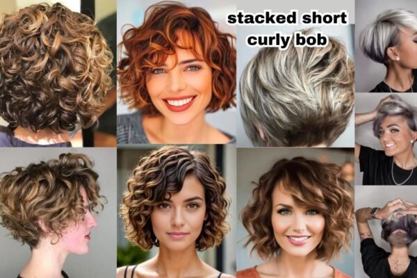 stacked short curly bob